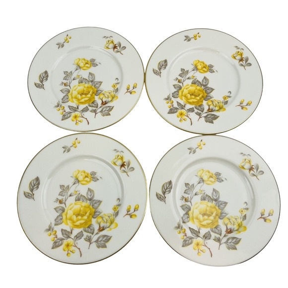 Castleton Mayfair 4 Bread & Butter Plates Yellow Roses Gold Trim Philip Costigan - Picture 1 of 4